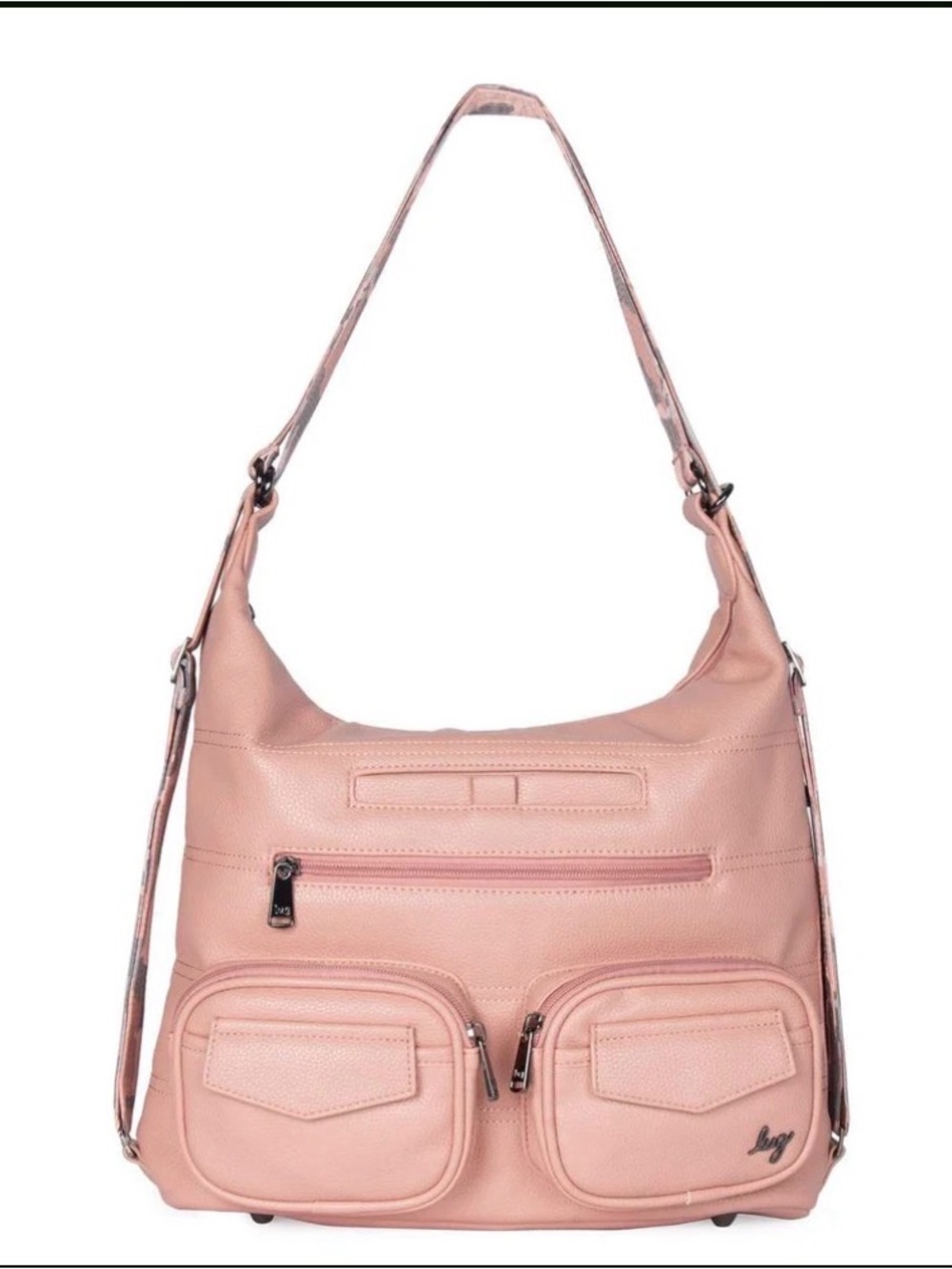 Lug Zipliner Vegan Leather Convertible Hobo Backpack Bag Lgt Pink/Camo Rose NWT